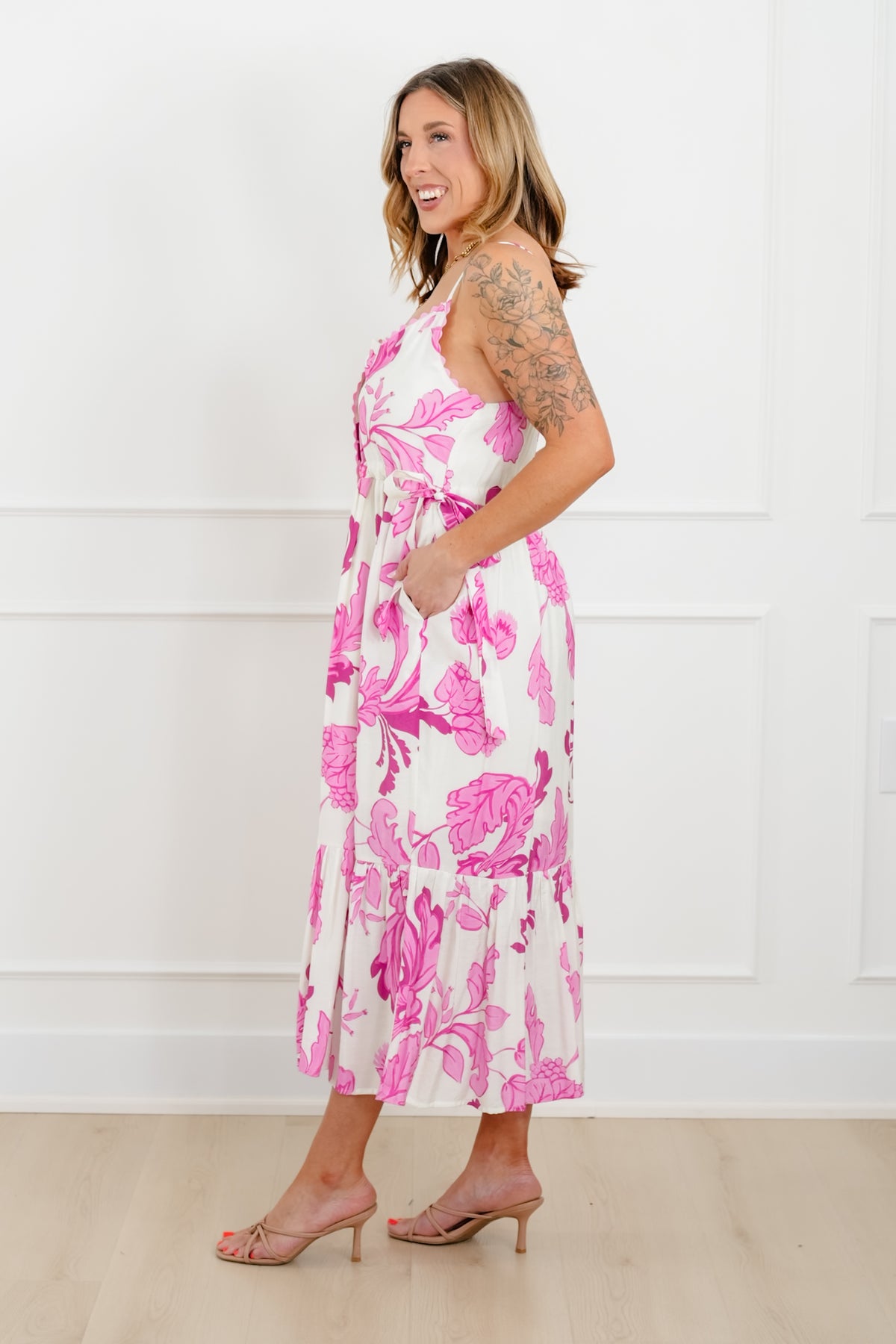 Floral Print Sleeveless Button Down Midi Dress - Freckled Poppy
