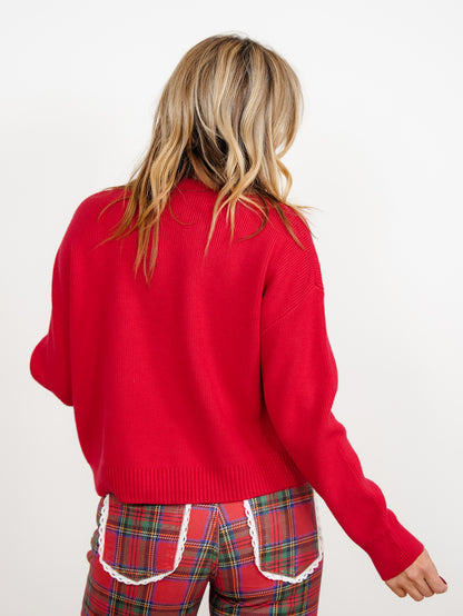 Red Long Sleeve "Merry" Pullover Sweater