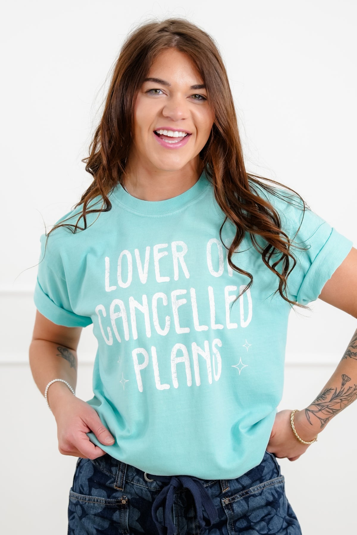 Plus/Reg Short Sleeve "Lover of Cancelled Plans" Graphic Tee - Freckled Poppy