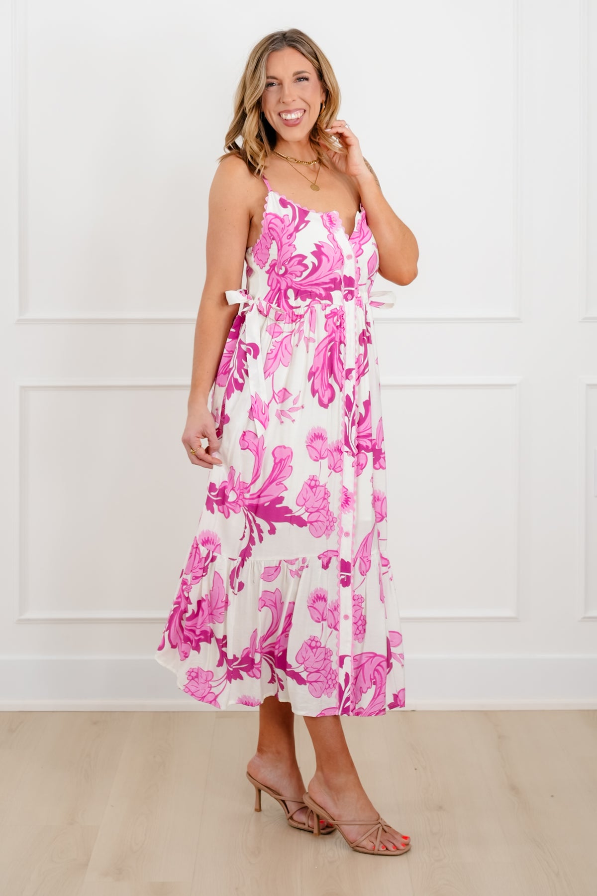 Floral Print Sleeveless Button Down Midi Dress - Freckled Poppy