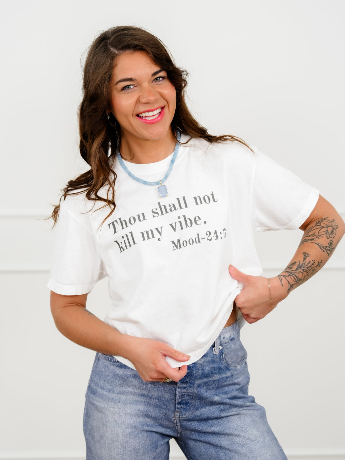 Plus/Reg Short Sleeve "Thou Shall Not Kill My Vibe" Graphic Tee - Freckled Poppy