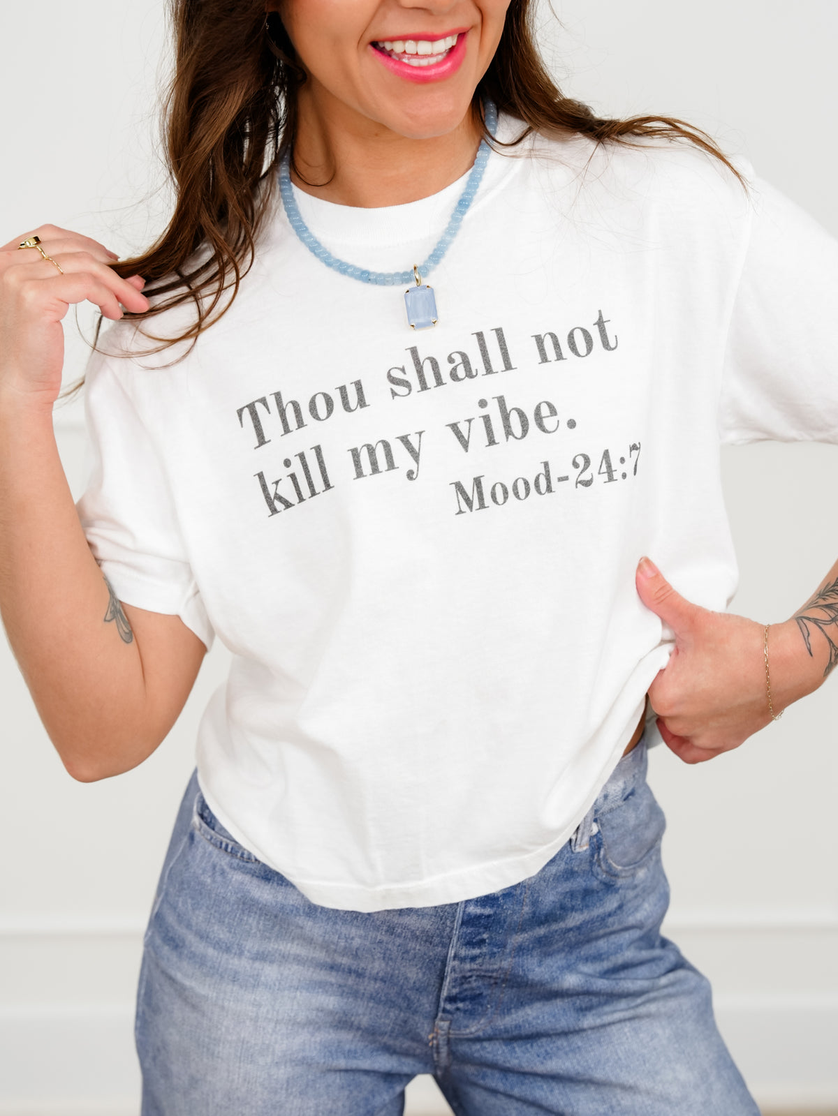 Plus/Reg Short Sleeve "Thou Shall Not Kill My Vibe" Graphic Tee - Freckled Poppy