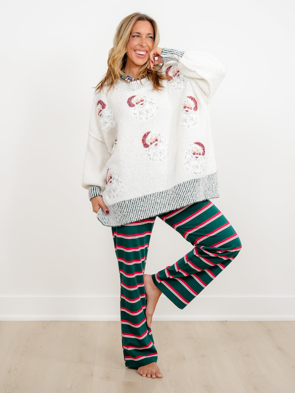Long Sleeve Sequin Santa Pullover Sweater
