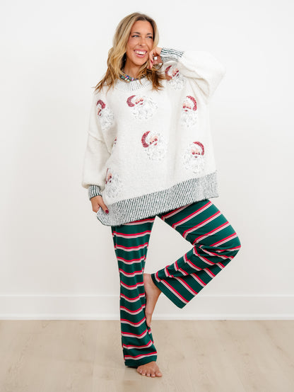 Long Sleeve Sequin Santa Pullover Sweater