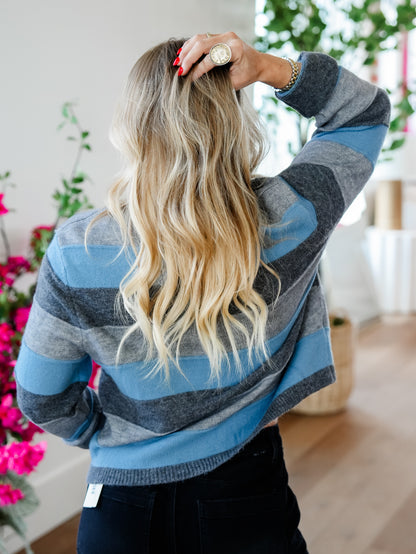 Plus/Reg Stripe Long Sleeve Button Down Cardigan - Freckled Poppy