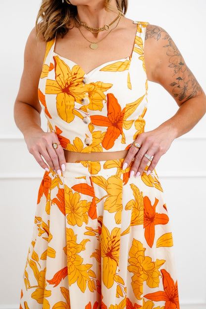 Yellow Floral Print Top and Pants Set - Freckled Poppy