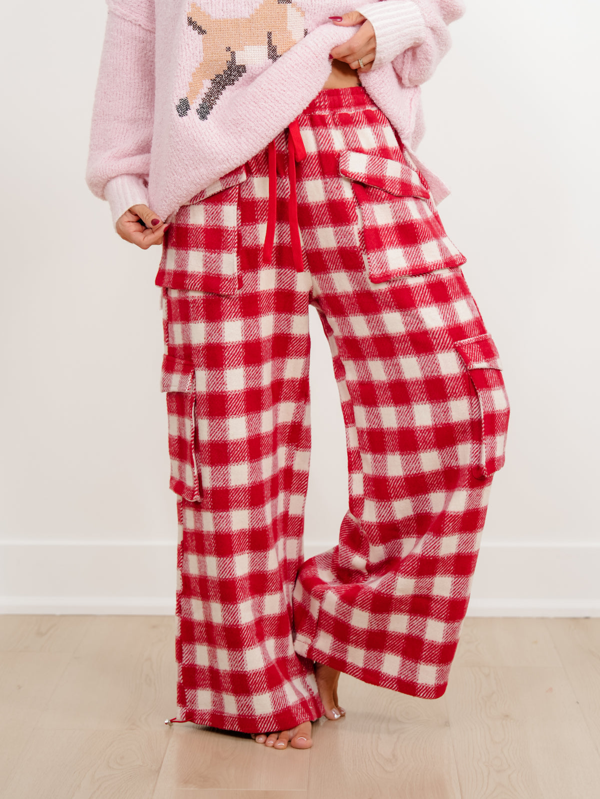 Plus/Reg Buffalo Plaid Wide Leg Cargo Pants