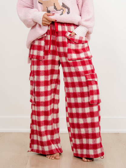 Plus/Reg Buffalo Plaid Wide Leg Cargo Pants