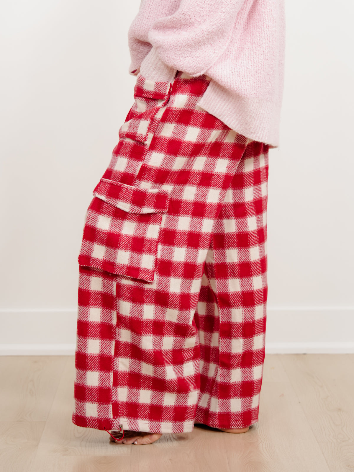Plus/Reg Buffalo Plaid Wide Leg Cargo Pants