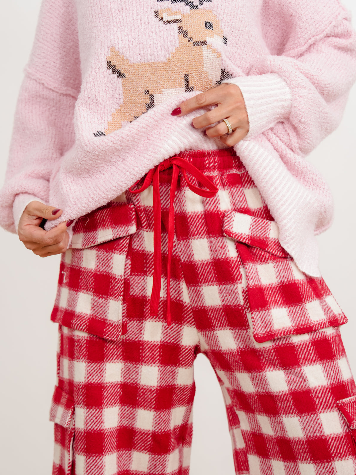Plus/Reg Buffalo Plaid Wide Leg Cargo Pants