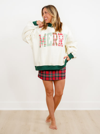 Long Sleeve Mock Neck Merry/Stripe Reversible Sweatshirt