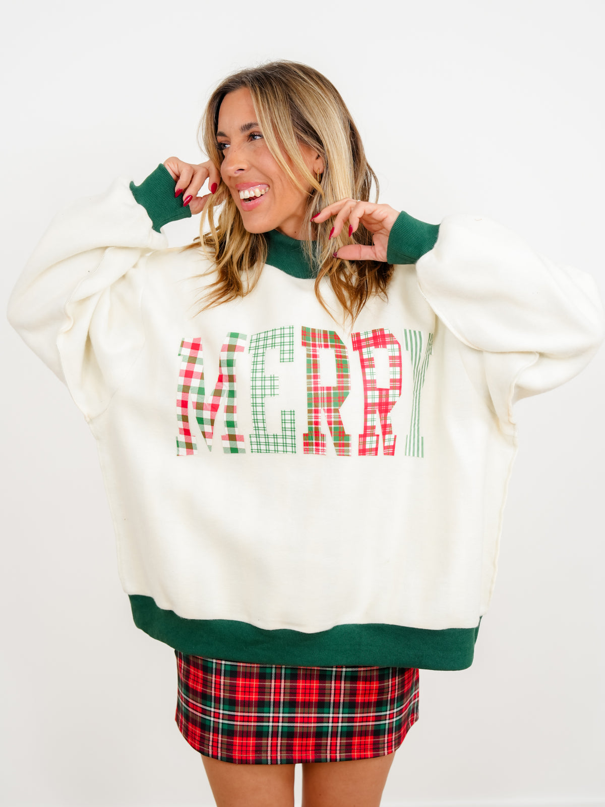 Long Sleeve Mock Neck Merry/Stripe Reversible Sweatshirt