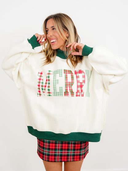 Long Sleeve Mock Neck Merry/Stripe Reversible Sweatshirt