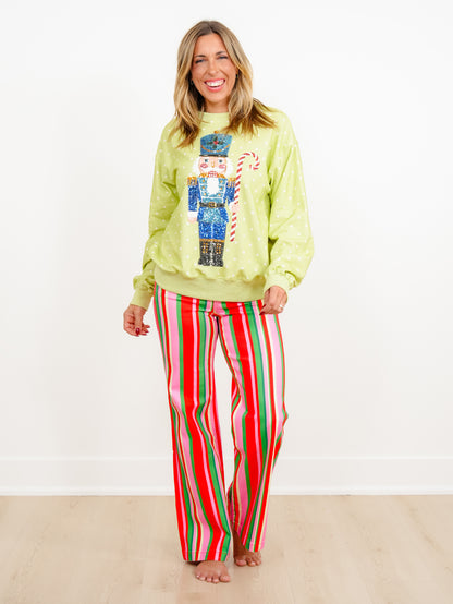 Polka Dot Sequin Nutcracker Long Sleeve Pullover Sweatshirt