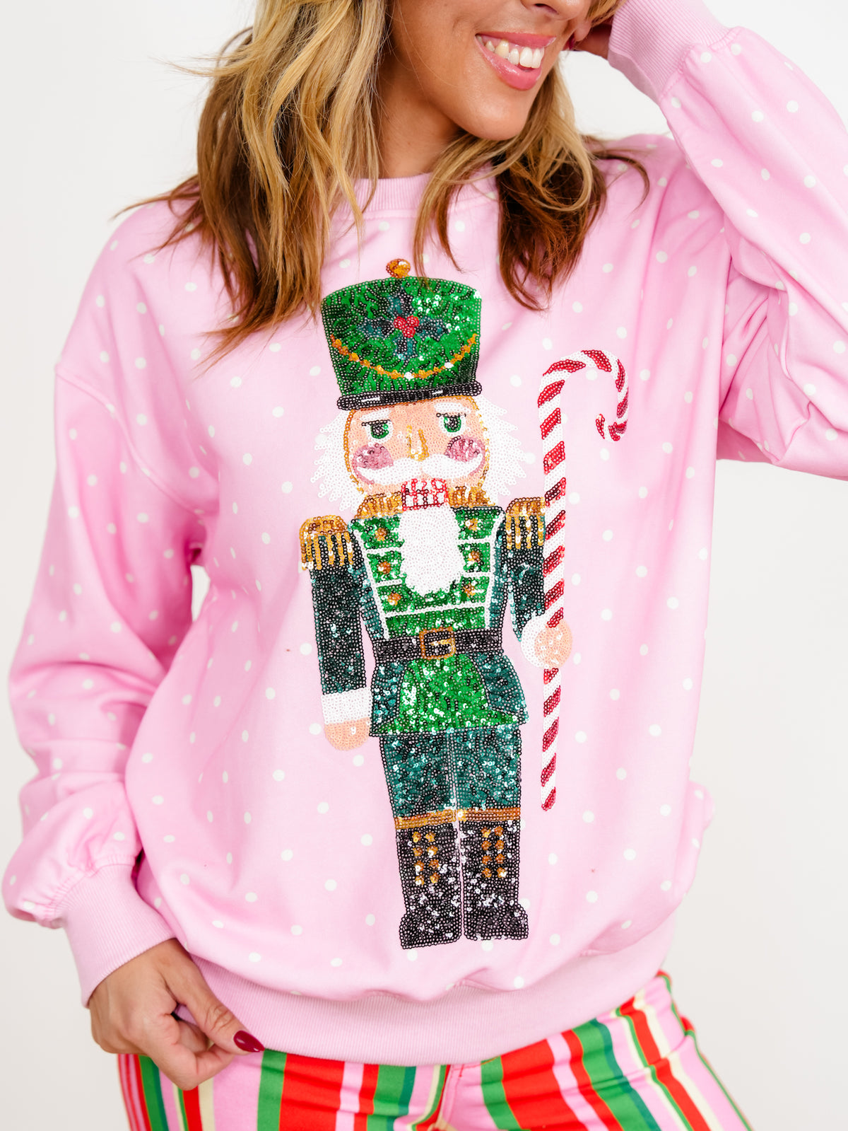 Polka Dot Sequin Nutcracker Long Sleeve Pullover Sweatshirt