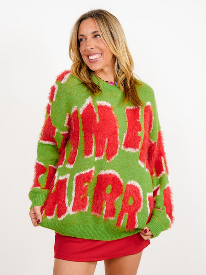 Merry Holiday Pattern Mohair Long Sleeve Sweater