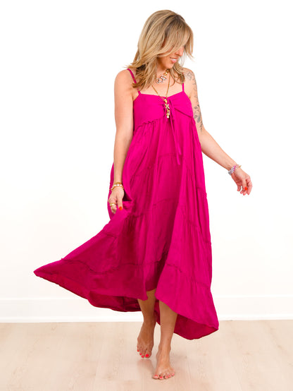 Sleeveless High Low Tiered Maxi Dress With Pockets - Freckled Poppy