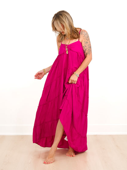 Sleeveless High Low Tiered Maxi Dress With Pockets - Freckled Poppy