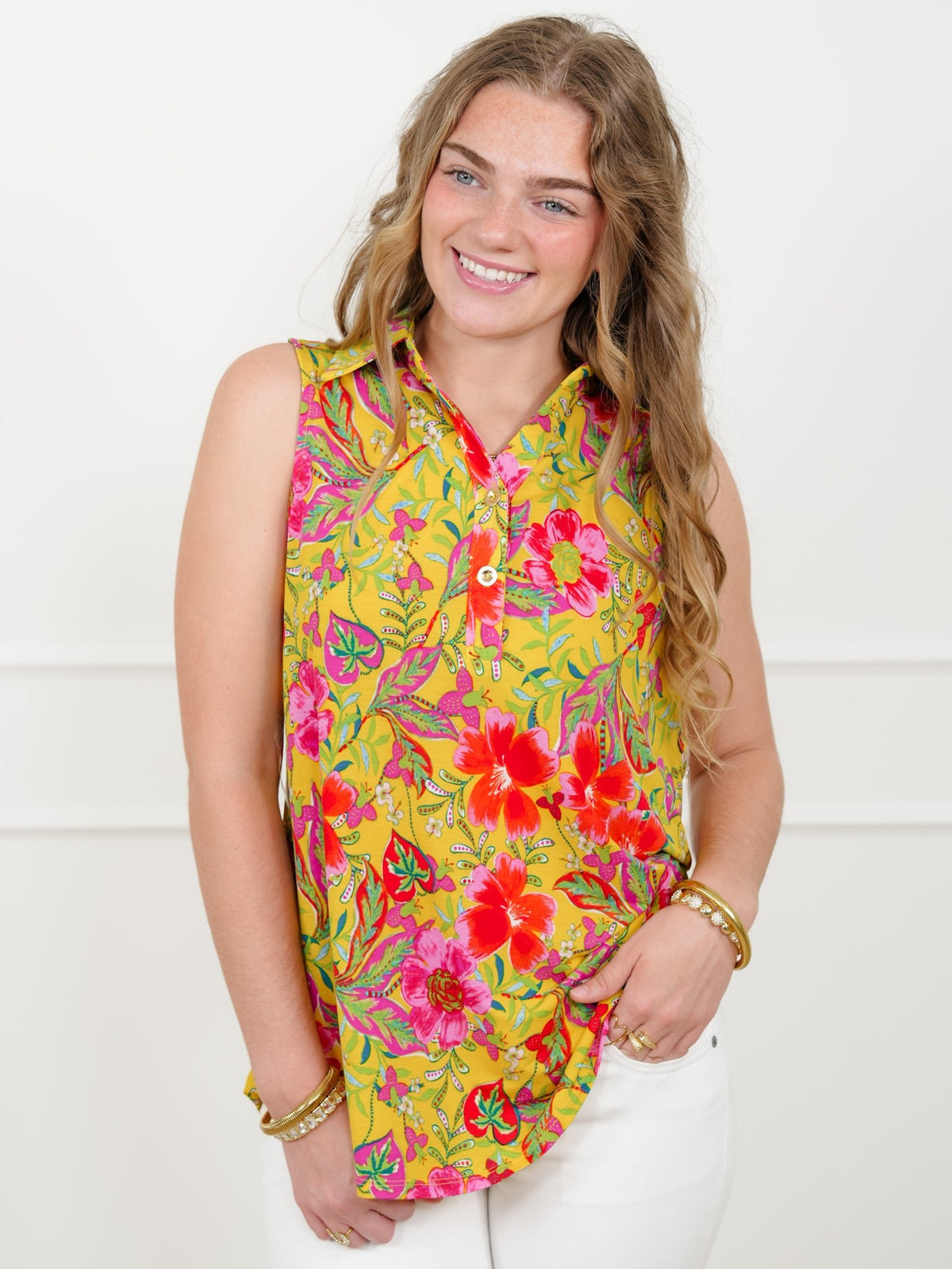 Plus/Reg Floral Print Sleeveless Tunic Top - Freckled Poppy