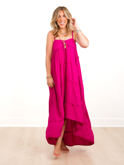 Sleeveless High Low Tiered Maxi Dress With Pockets - Freckled Poppy