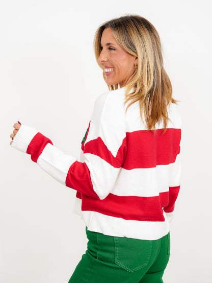 Stripe Long Sleeve "Merry" Pullover Sweater