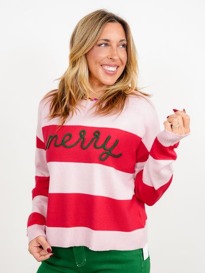 Stripe Long Sleeve "Merry" Pullover Sweater