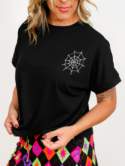 Plus/Reg Short Sleeve Rhinestone Web Top - Freckled Poppy