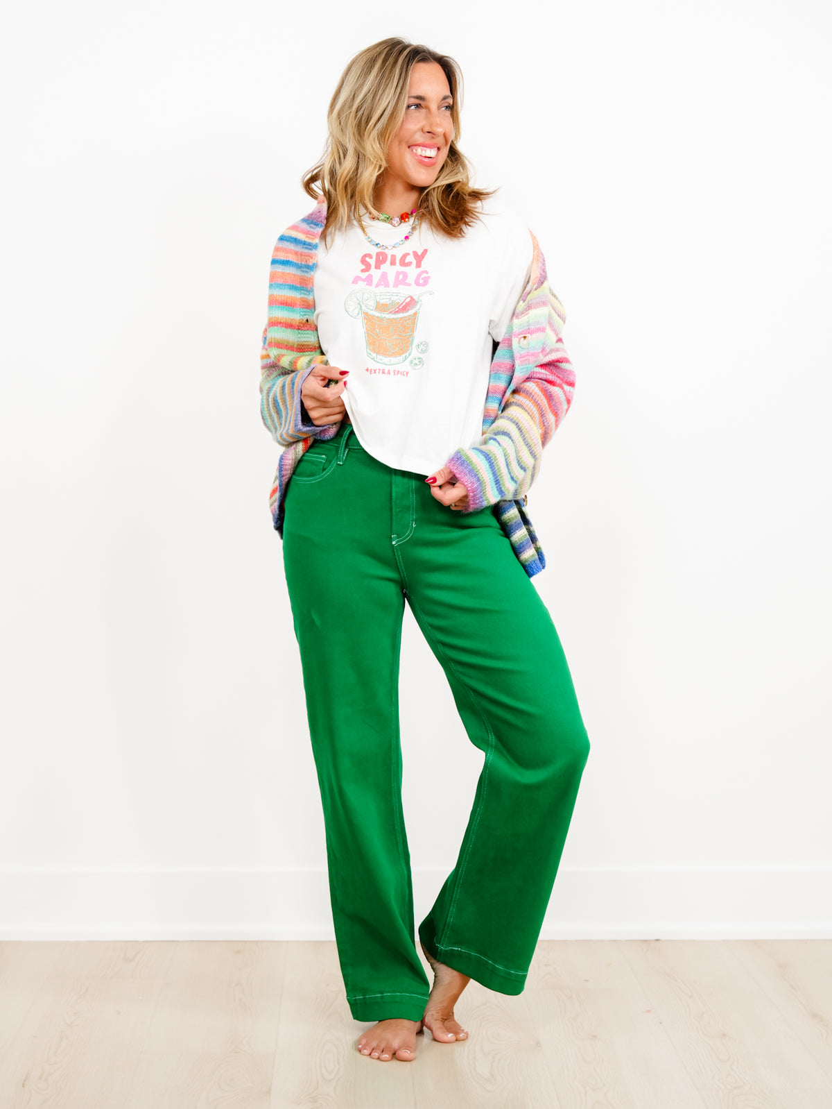 Mica High Rise Green Wide Leg Trouser Jeans