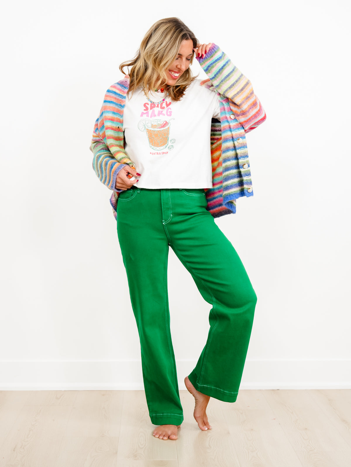 Mica High Rise Green Wide Leg Trouser Jeans