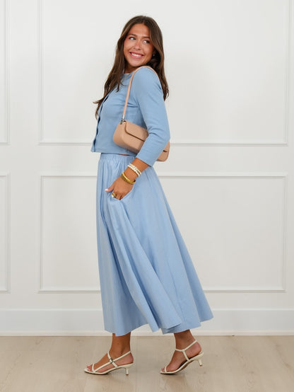 Solid Long Sleeve Button Down Cardigan And Skirt - Freckled Poppy