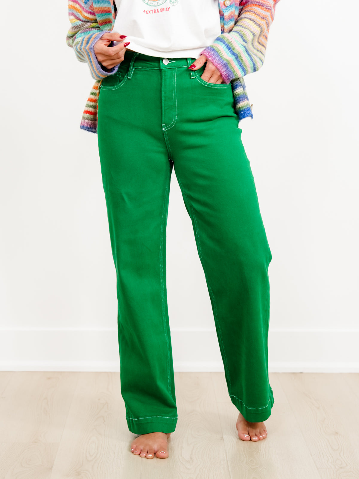 Mica High Rise Green Wide Leg Trouser Jeans
