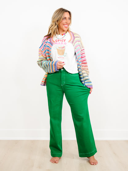Mica High Rise Green Wide Leg Trouser Jeans
