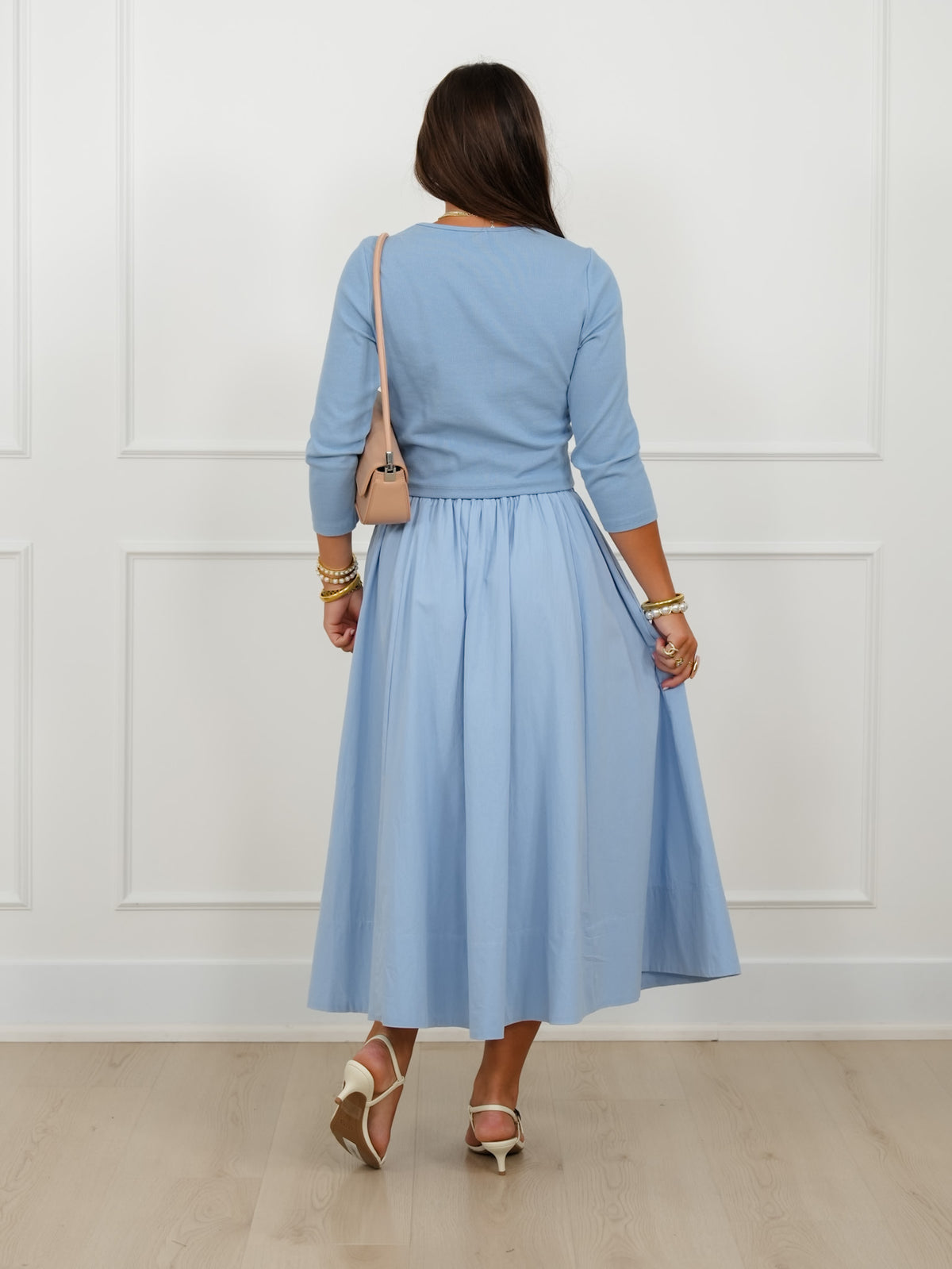 Solid Long Sleeve Button Down Cardigan And Skirt - Freckled Poppy