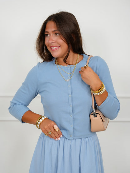 Solid Long Sleeve Button Down Cardigan And Skirt - Freckled Poppy
