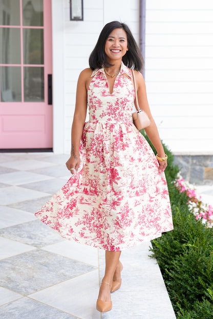 Nature Print Halter Neck Midi Dress - Freckled Poppy