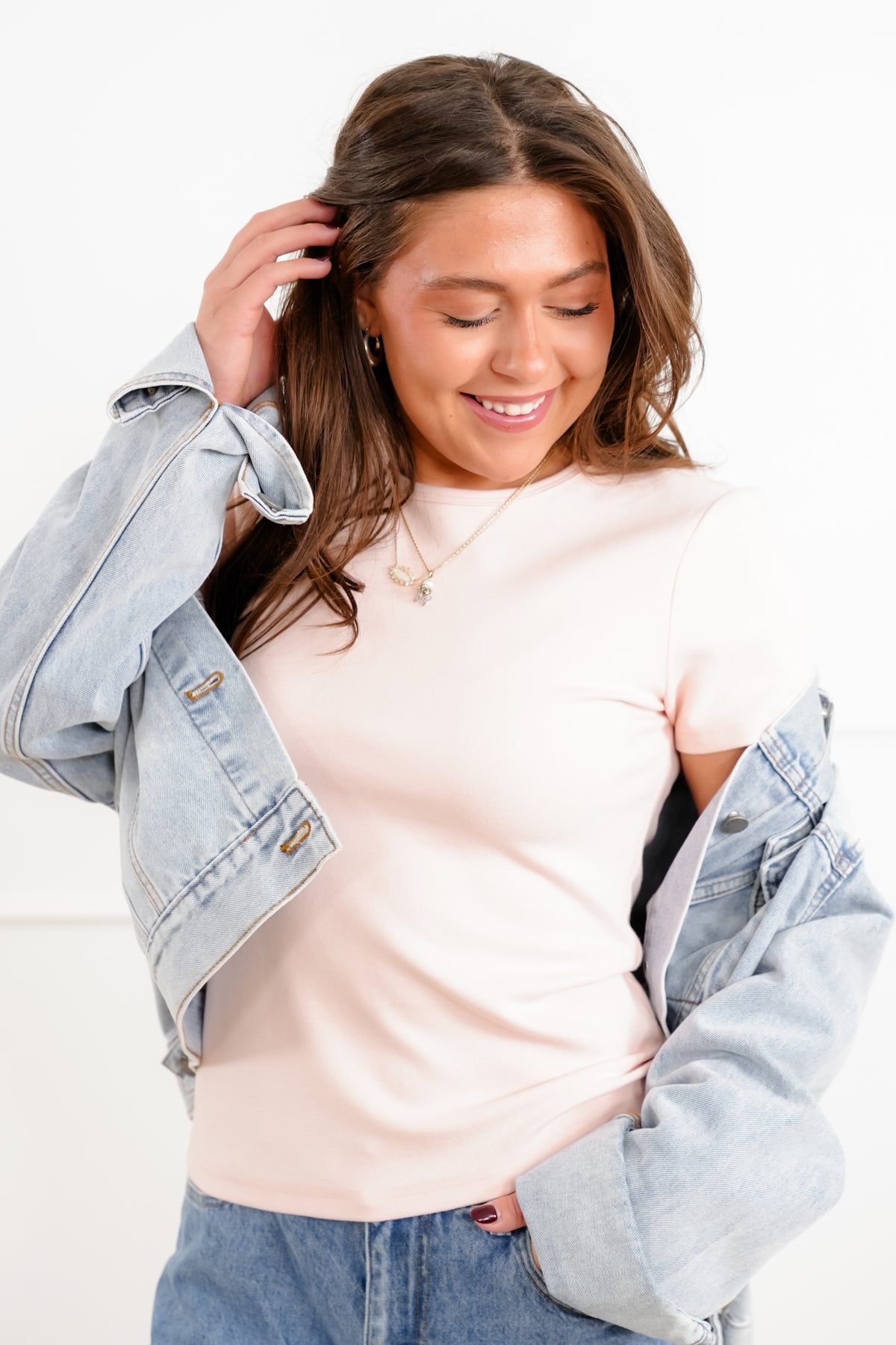 Plus/Reg "The Camille" Nico Threads Solid Knit Short Sleeve Top - Freckled Poppy