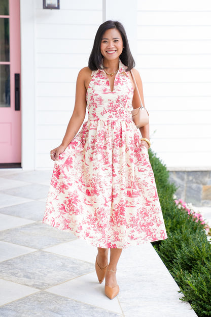 Nature Print Halter Neck Midi Dress - Freckled Poppy
