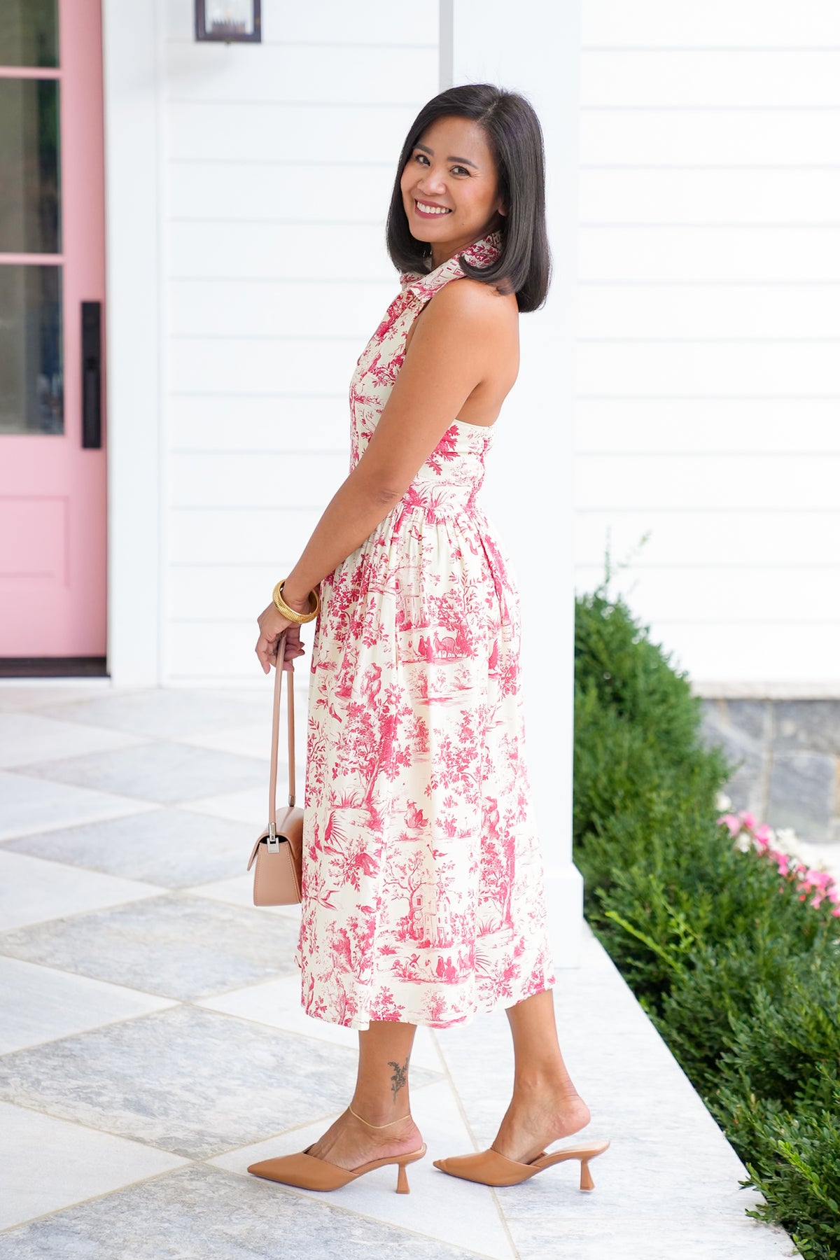Nature Print Halter Neck Midi Dress - Freckled Poppy