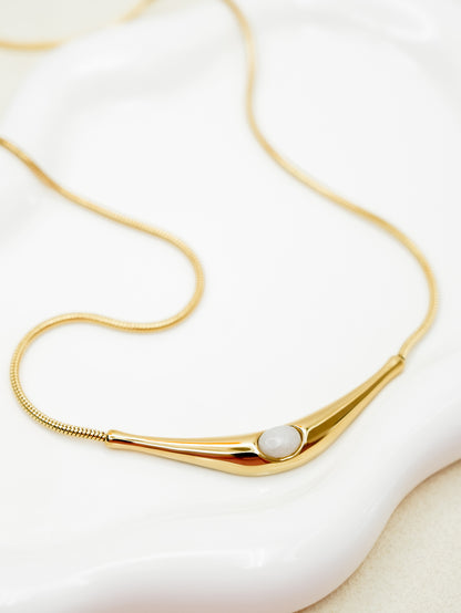 Gold Pendant Necklace with Opal Detail - Freckled Poppy