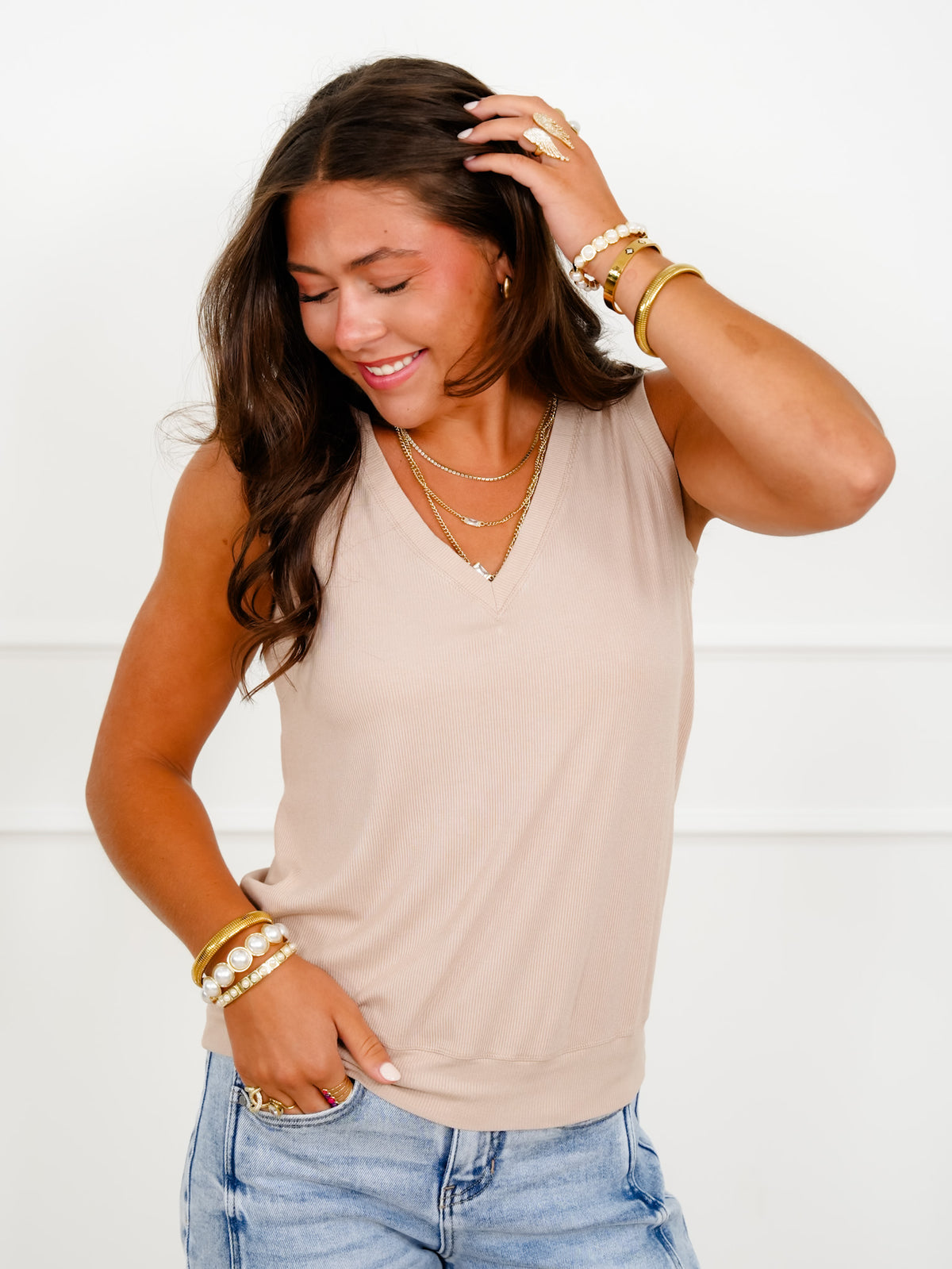 Door Buster! Ribbed V-Neck Tank Top - Freckled Poppy