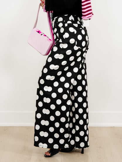 Plus/Reg Polka Dot High Waist Wide Leg Pants - Freckled Poppy