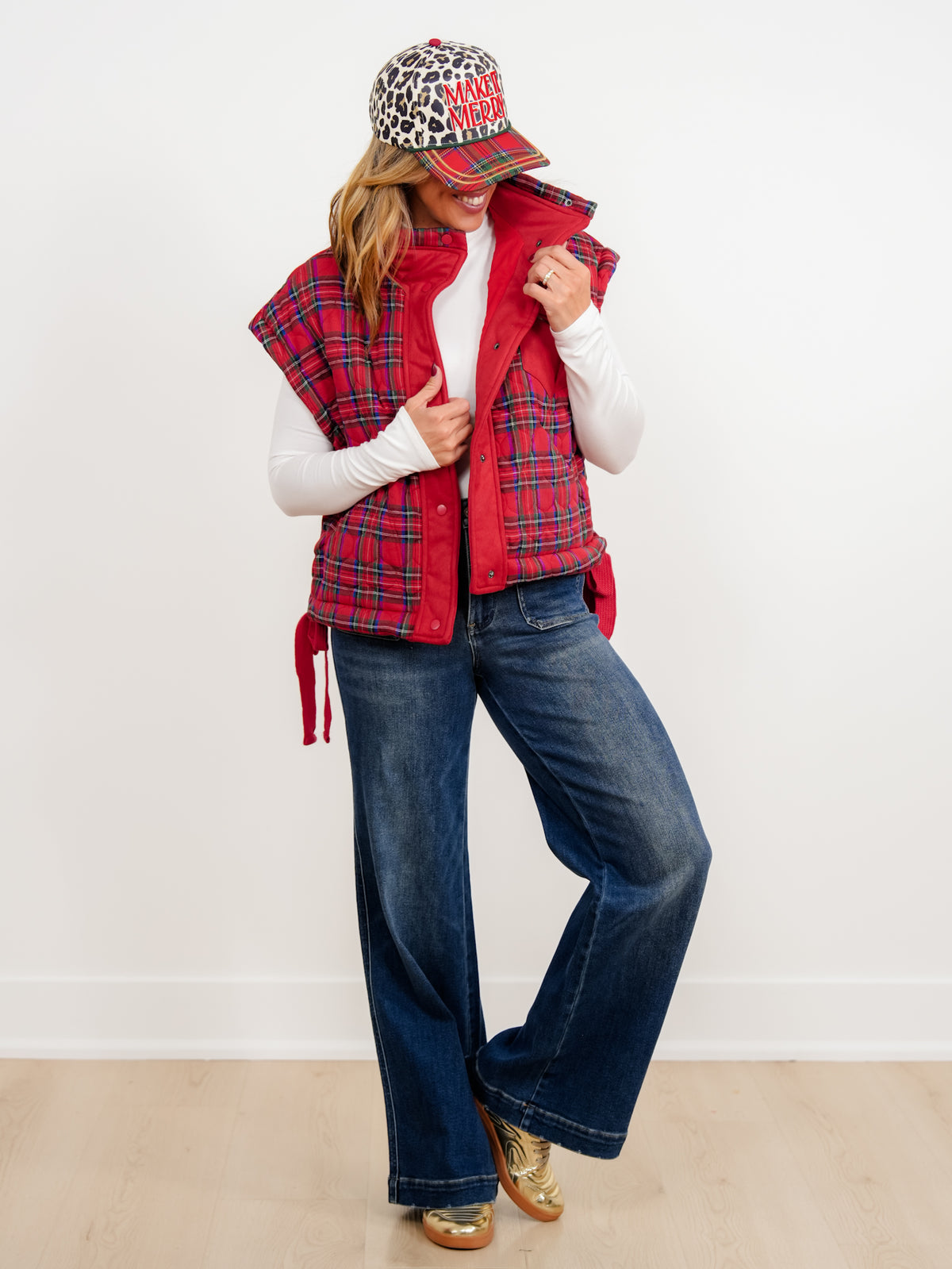 Quilted Plaid Fleece Snap Button Vest