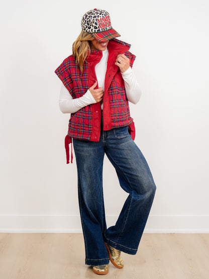 Quilted Plaid Fleece Snap Button Vest
