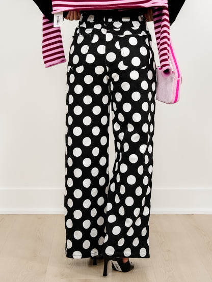 Plus/Reg Polka Dot High Waist Wide Leg Pants - Freckled Poppy