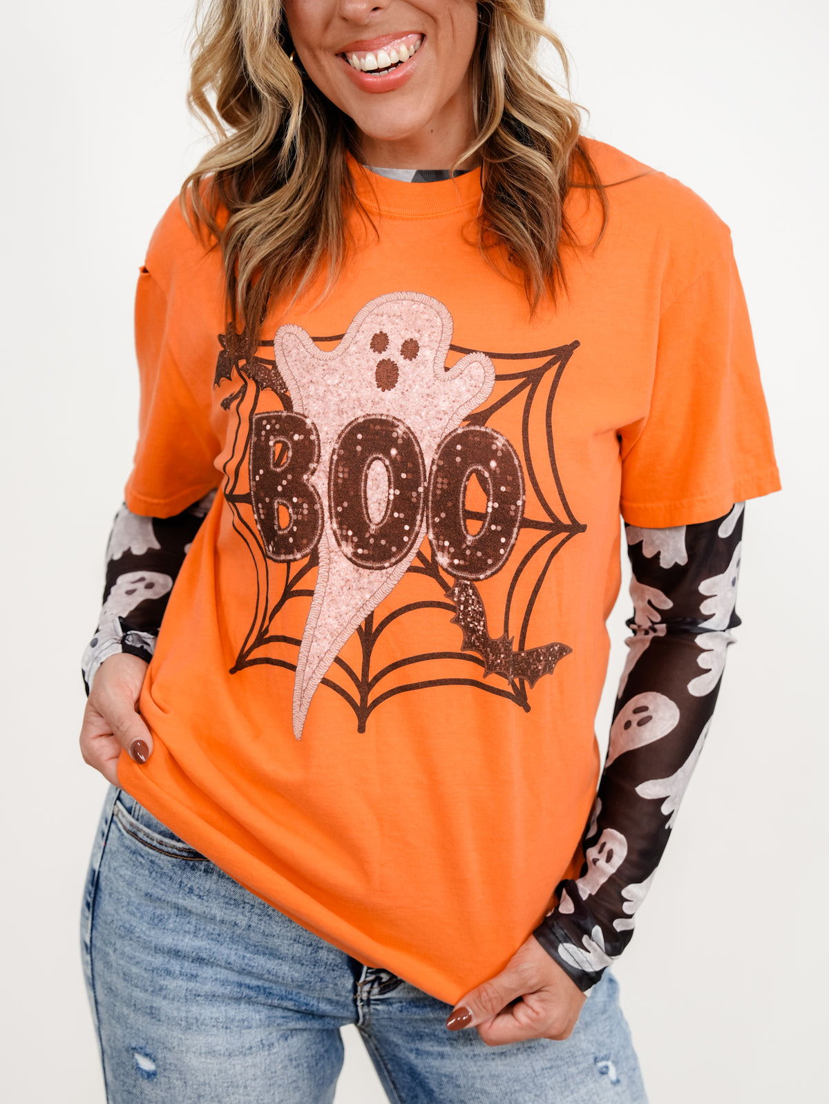 Plus/Reg Short Sleeve Boo Ghost Graphic Tee - Freckled Poppy