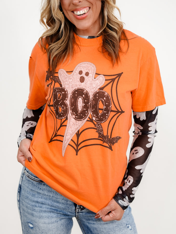 Plus/Reg Short Sleeve Boo Ghost Graphic Tee - Freckled Poppy
