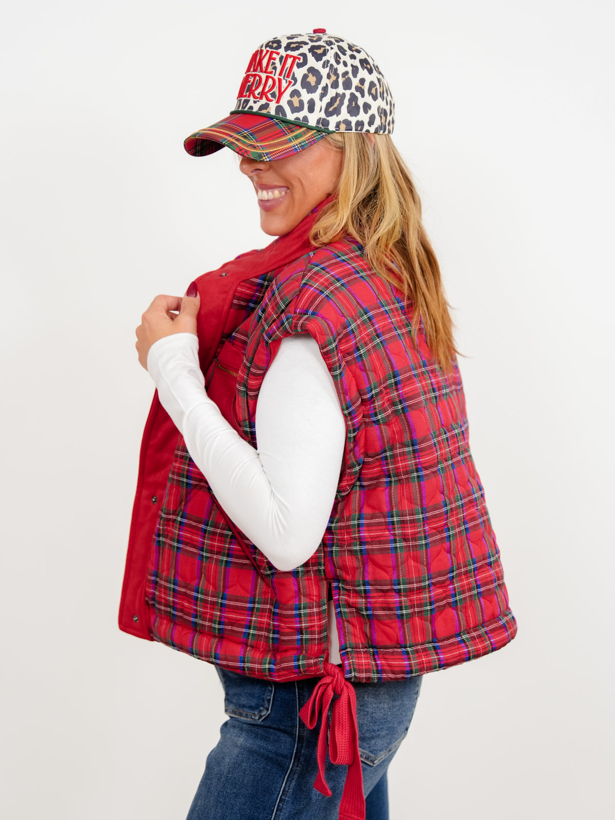 Quilted Plaid Fleece Snap Button Vest
