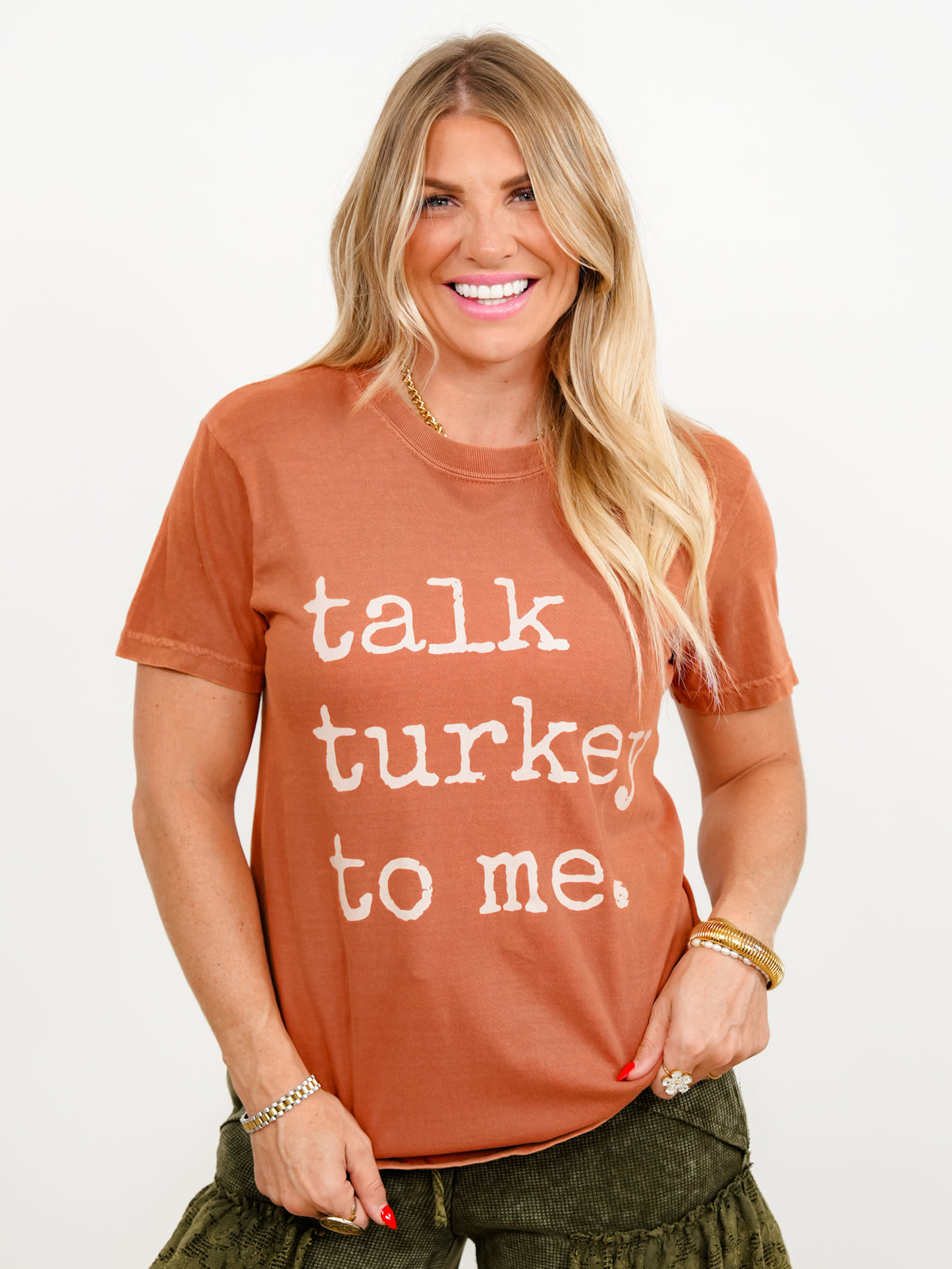 Plus/Reg Short Sleeve "Talk Turkey To Me" Graphic Tee - Freckled Poppy