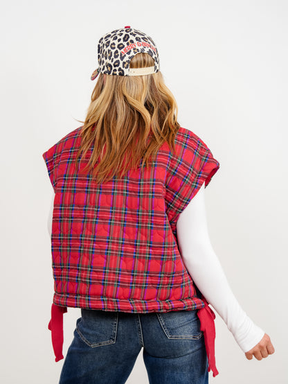 Quilted Plaid Fleece Snap Button Vest