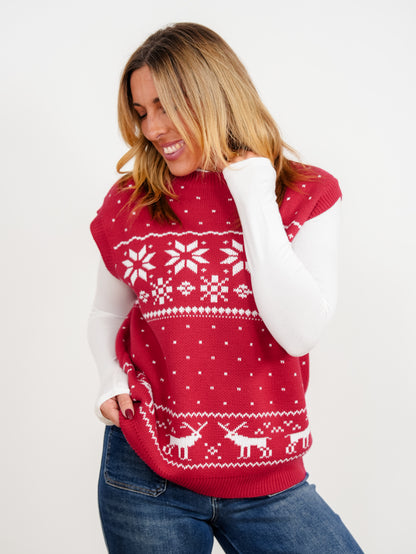 Reindeer Faire Isle Print Holiday Sleeveless Sweater Vest